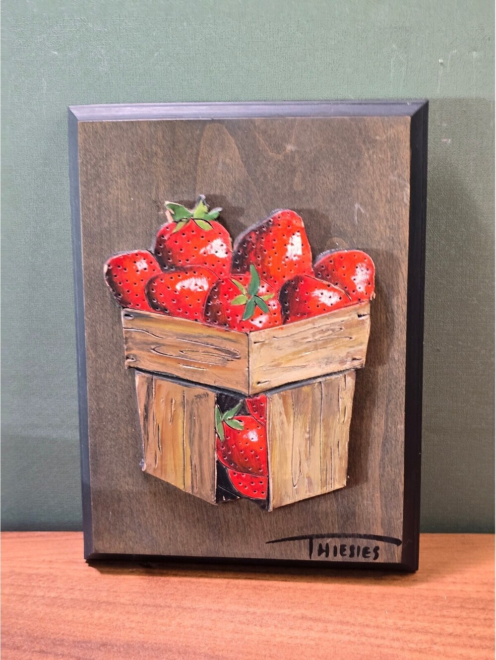 Vintage 3D Wood Wall Art Plaque with Strawberries by Donless Thiesies